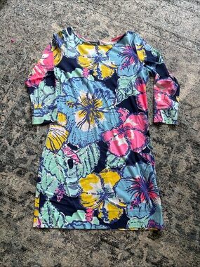 Lilly Pulitzer Navy Floral Long-Sleeve Kids Dress with Pink, Yellow & Mint